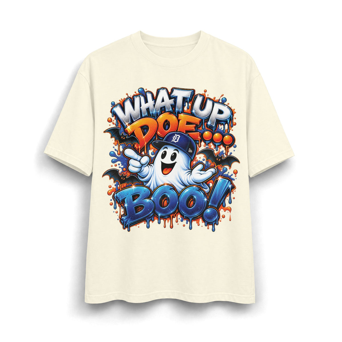 What Up Doe Boo! ghost graphic T-Shirt | Halloween street art drip design