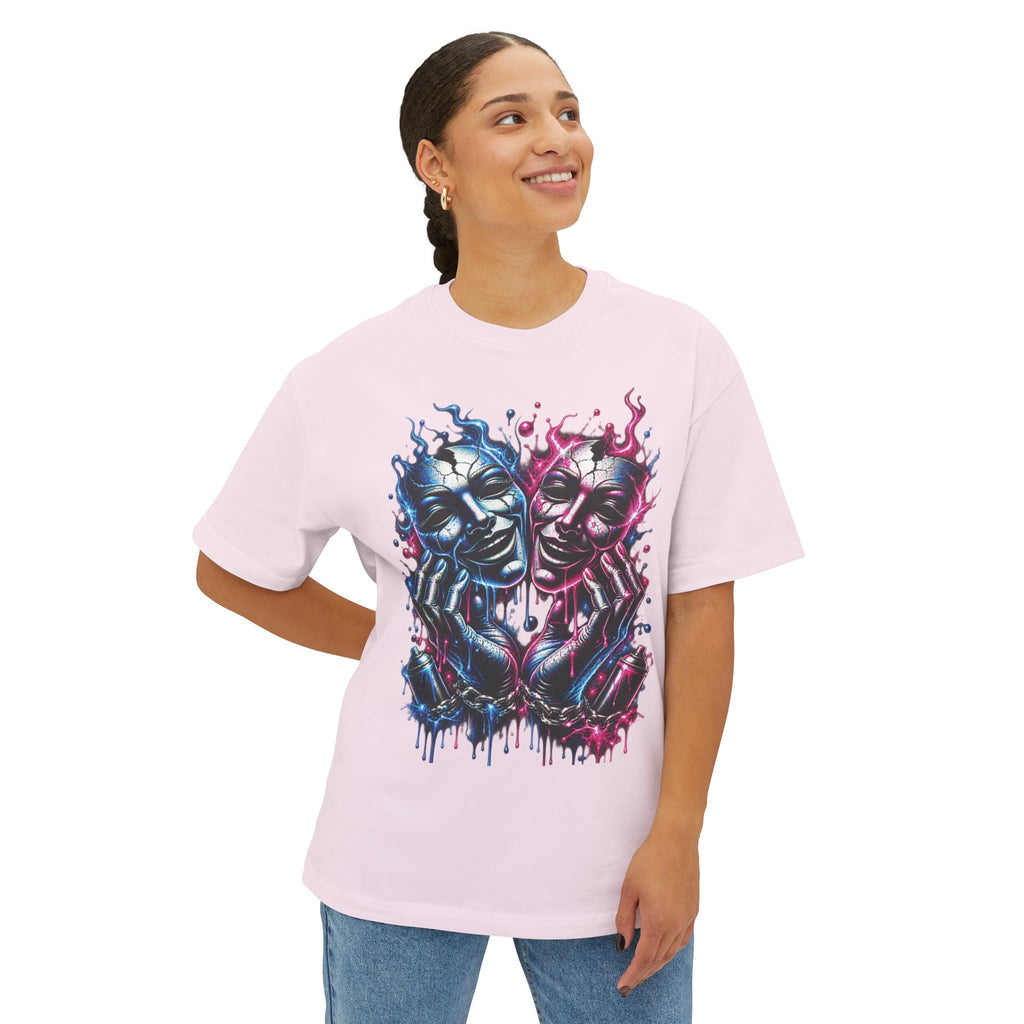 Blue and Pink Melting Masks T-Shirt | Abstract Drip Art