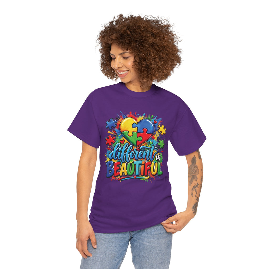 Different Is Beautiful Autism Puzzle Heart T-Shirt | Neurodiversity Awareness Tee