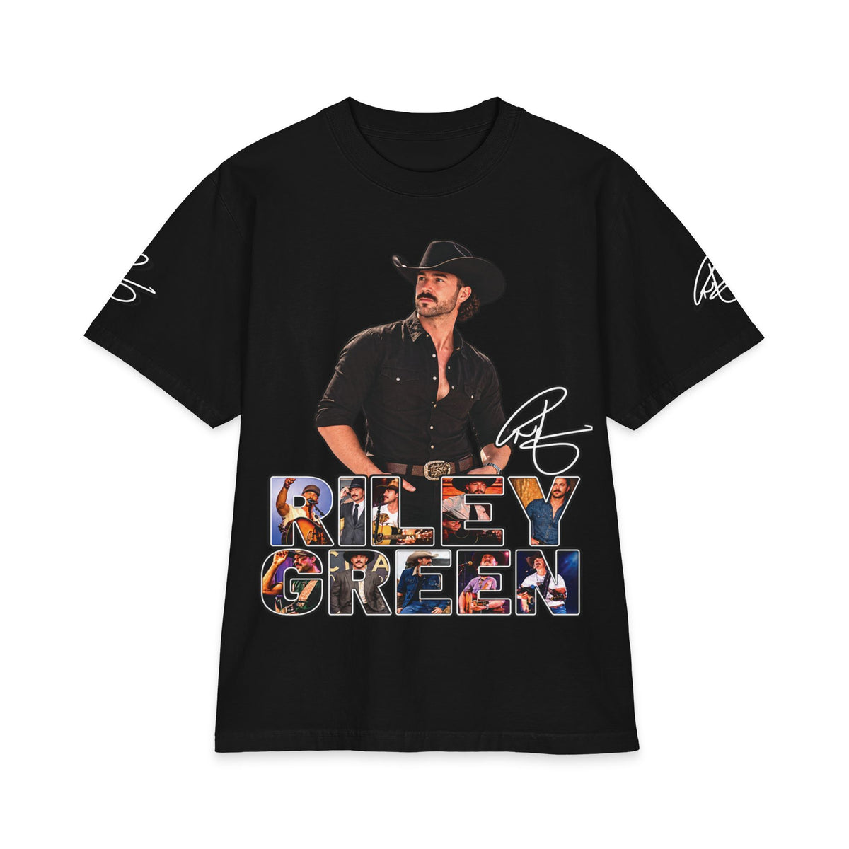 Green Riley Country Cowboy Photo Graphic Tee | Signed Name Sleeve
