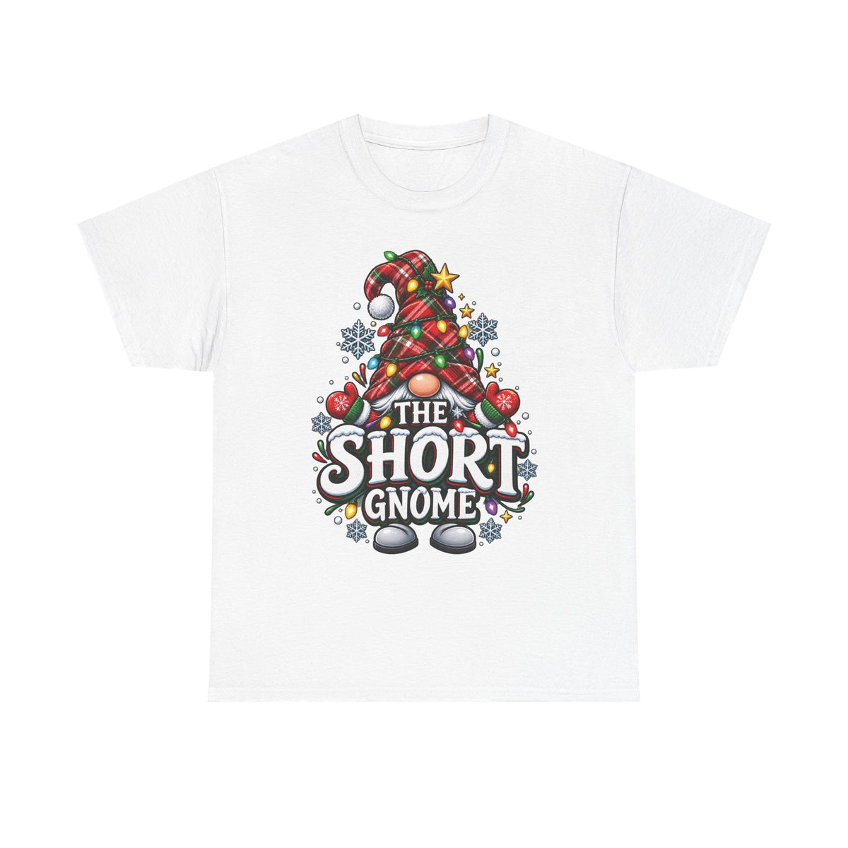 The Short Gnome T-Shirt | Christmas Gnome Plaid Hat, Holiday Lights Design