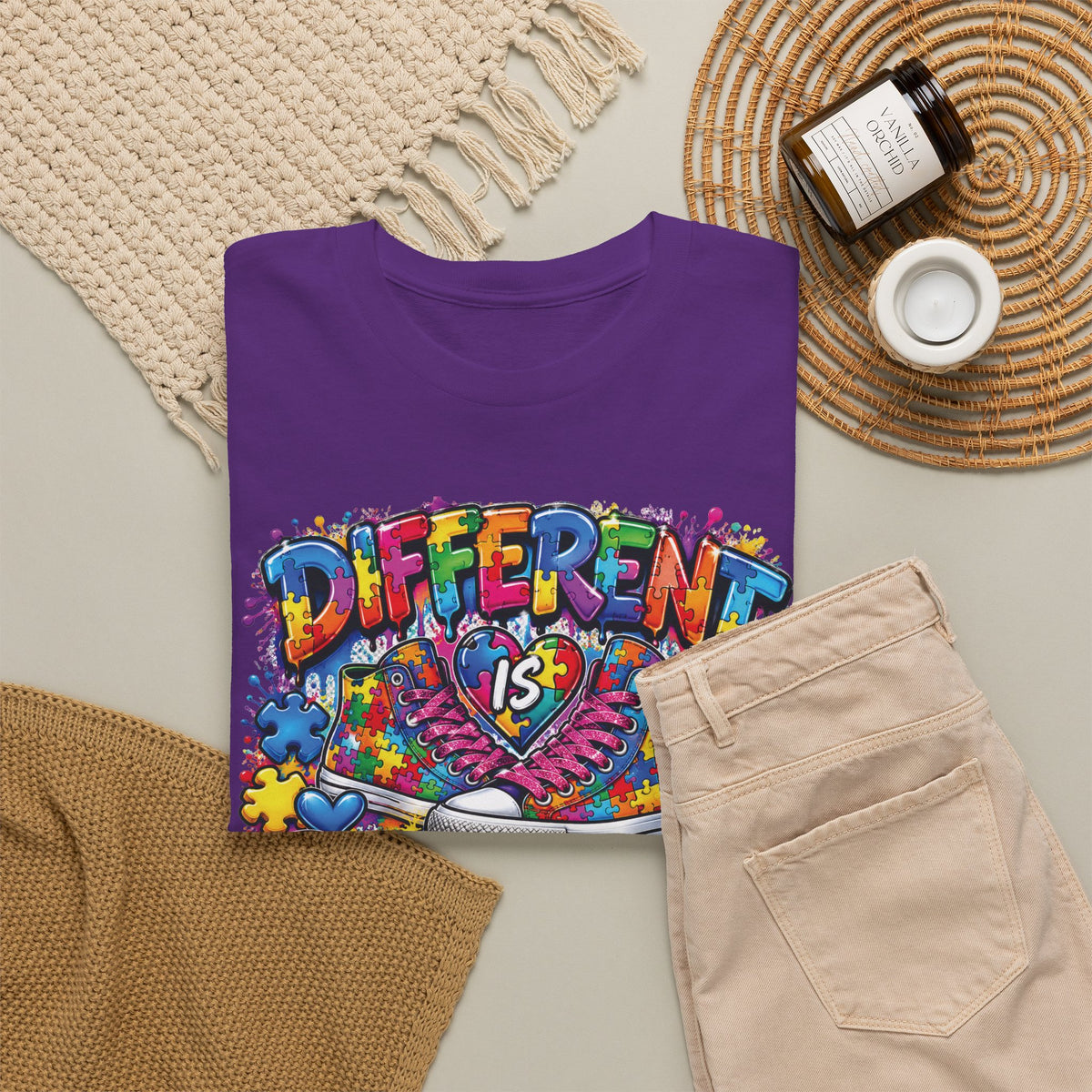 Different Is Beautiful T-Shirt | Colorful Rainbow Heart Typography