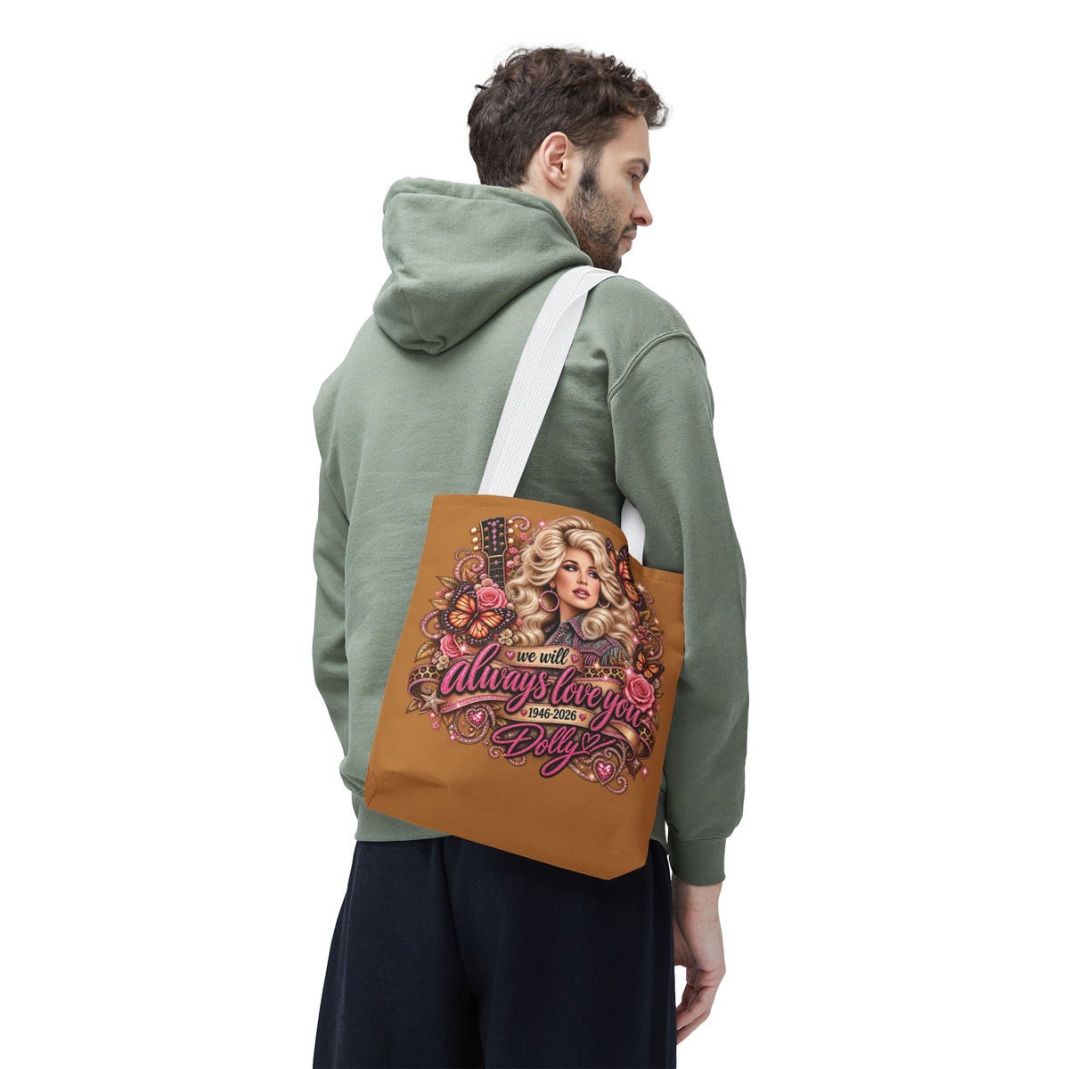 Dolly Parton portrait tote bag | 'I Will Always Love You' music lyric design