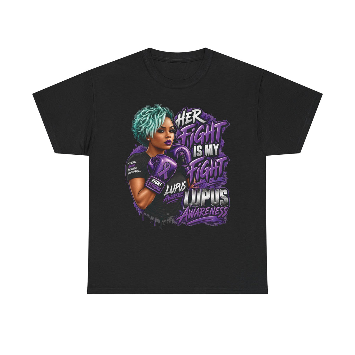 Her Fight Is My Fight Lupus Awareness T-Shirt | Boxing Woman, Purple Ribbon