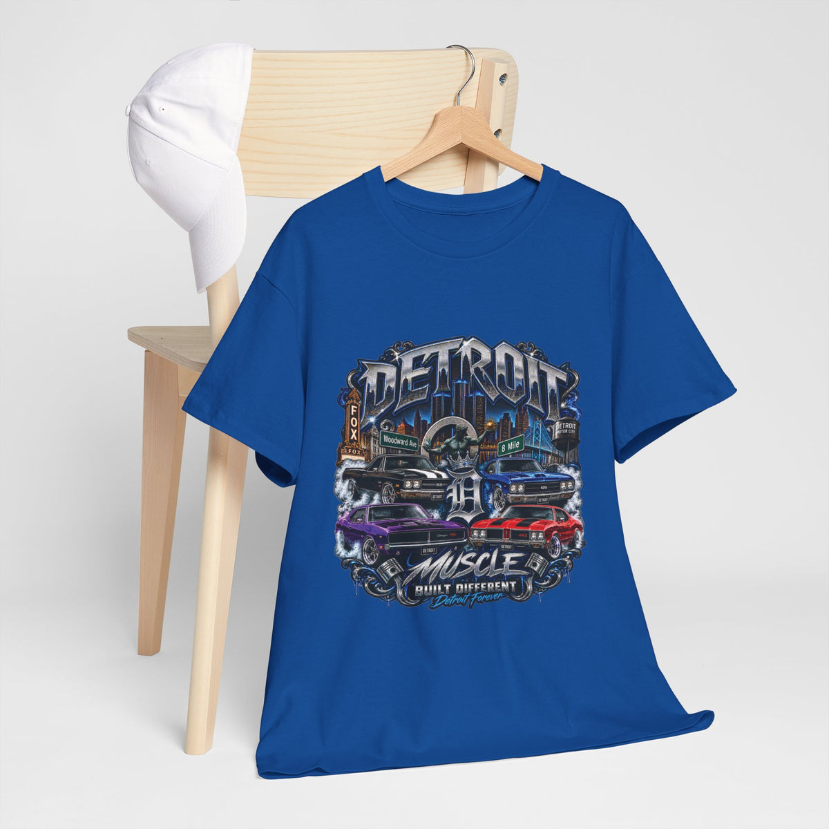 Detroit Muscle Car Tee | Vintage Hot Rod Illustration, Garage Scene