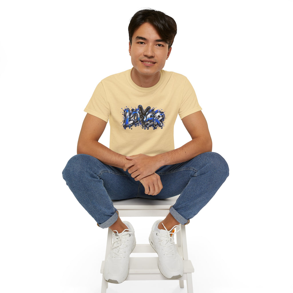 Graffiti 'Lover' Drip Design T-Shirt | Street Art Blue Black