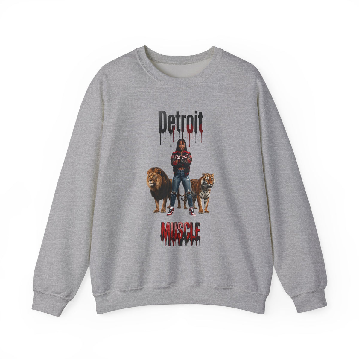 Detroit Muscle Sweatshirt | Lion and Tiger Illustration