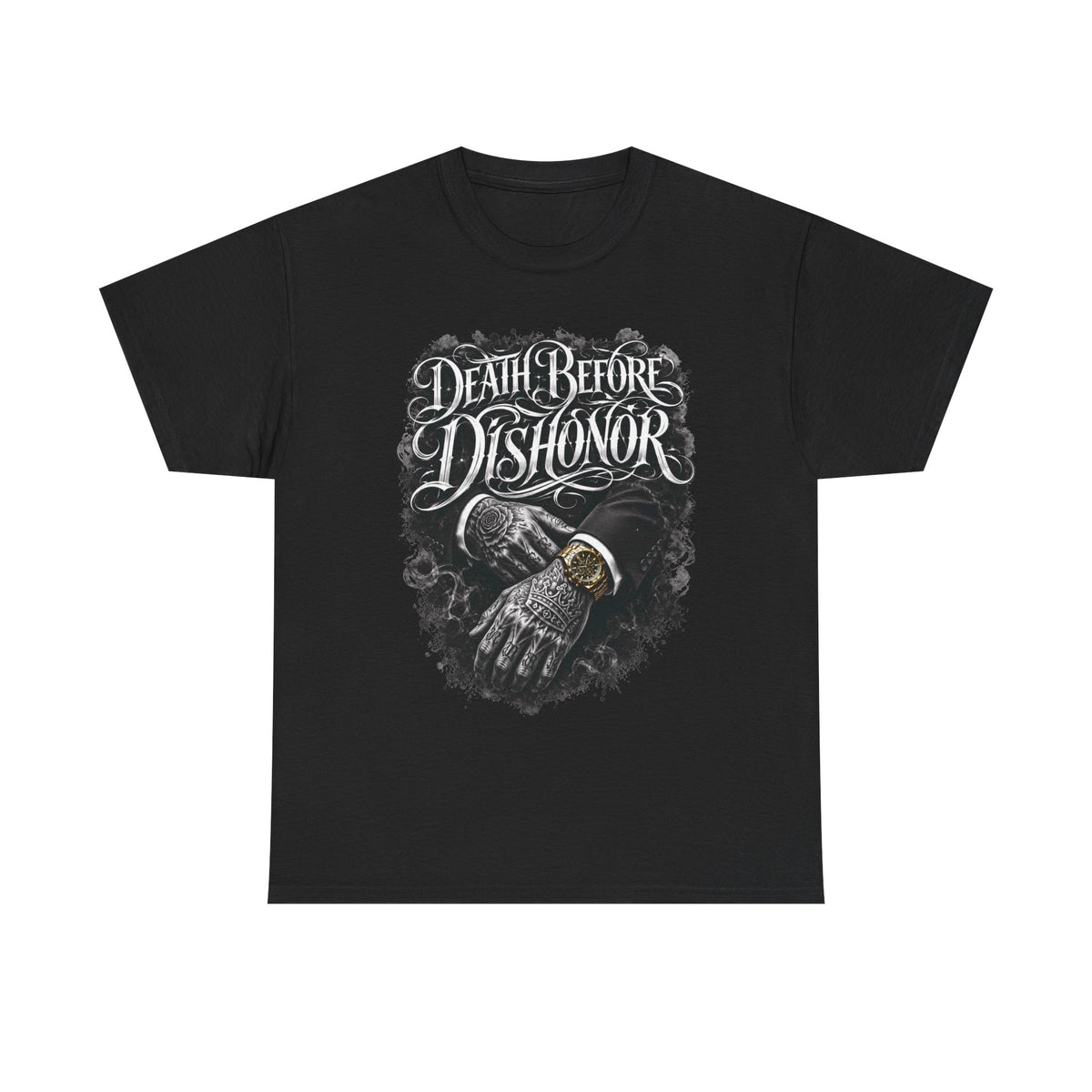 Death Before Dishonor Skull Gloves T-Shirt | Biker Tattoo Style