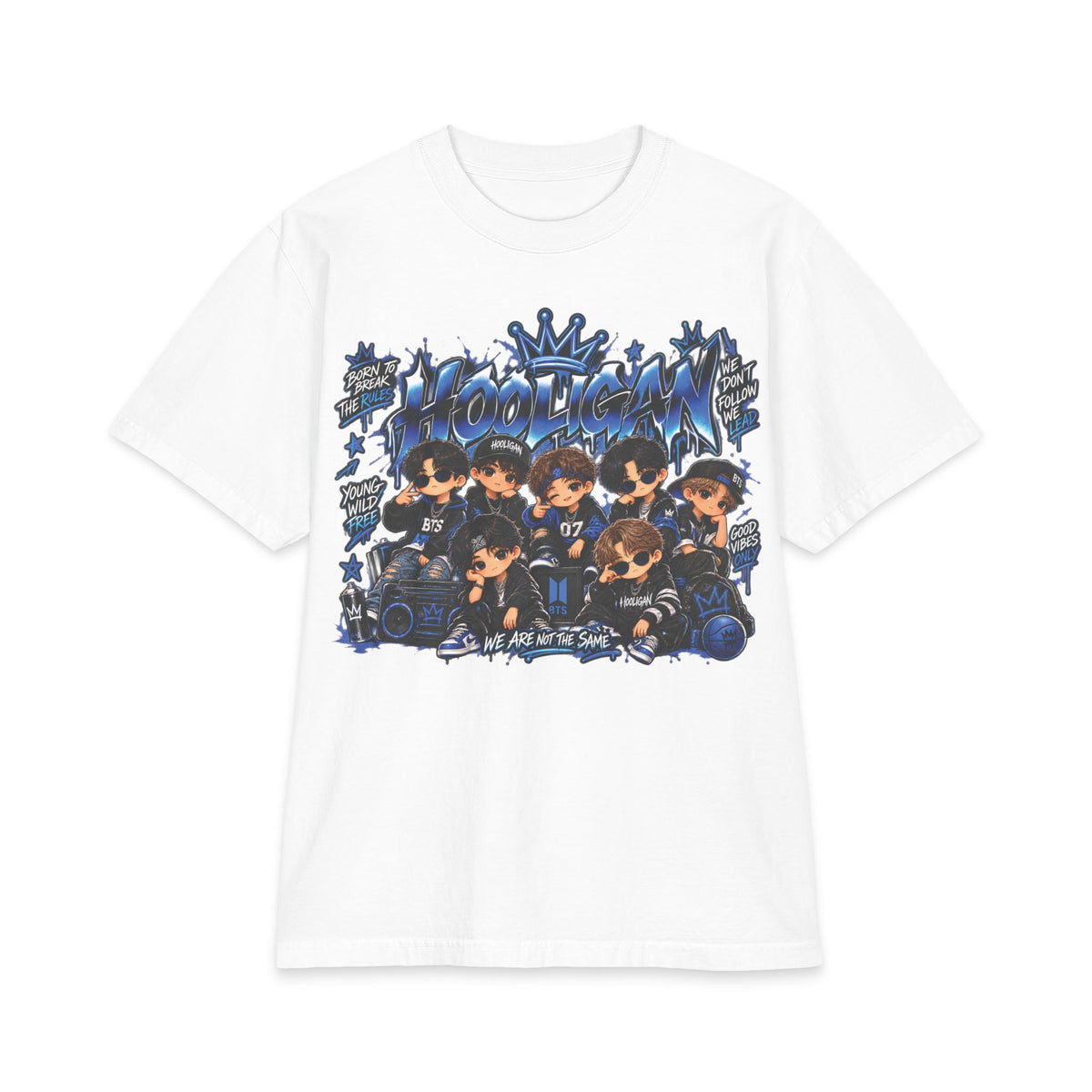 BTS Blue Anime Boy Band Graphic T-Shirt | Kawaii Chibi Crew Tee