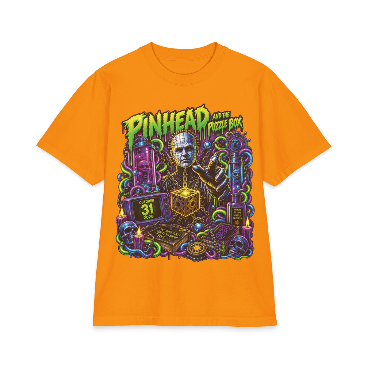 Pinhead Puzzle Box Illustration T-Shirt | Horror Movie Graphic Tee