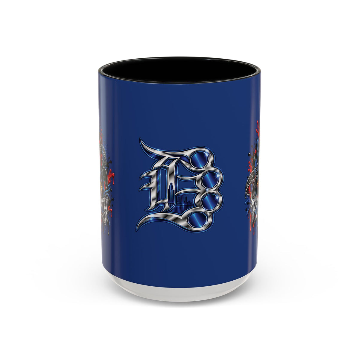 Detroit Rock City 313 Blue Accent Mug | Cityscape Guitar Graffiti Design