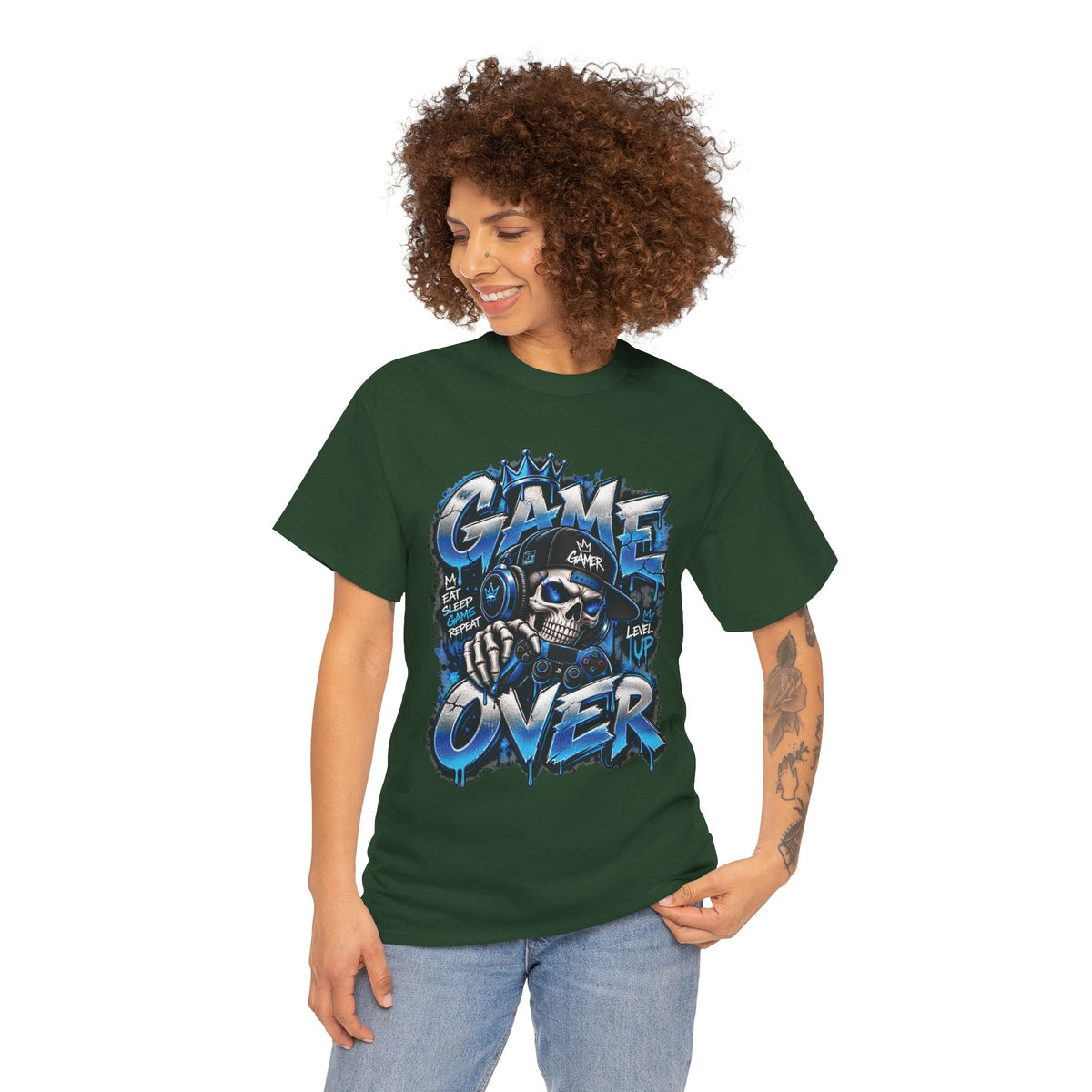 Game Over Skull Gamer T-Shirt | Level Up Graphic Tee