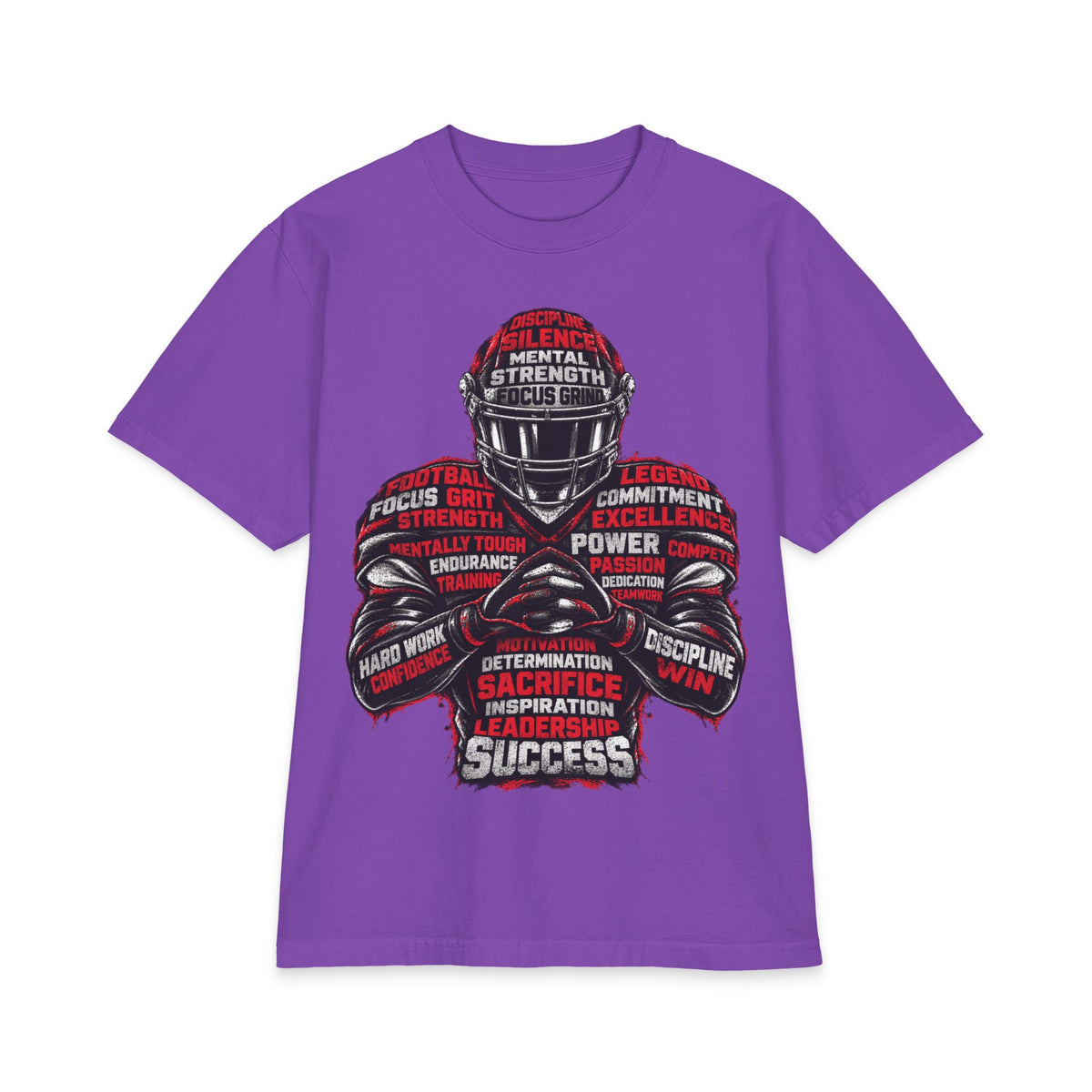 Motivational Football Helmet Player T-Shirt | Sports Words Typography, Power, Success