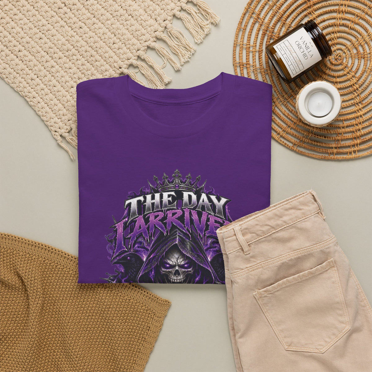 Grim Reaper Skull with Purple Flames T-Shirt | Gothic Death Quote Tee