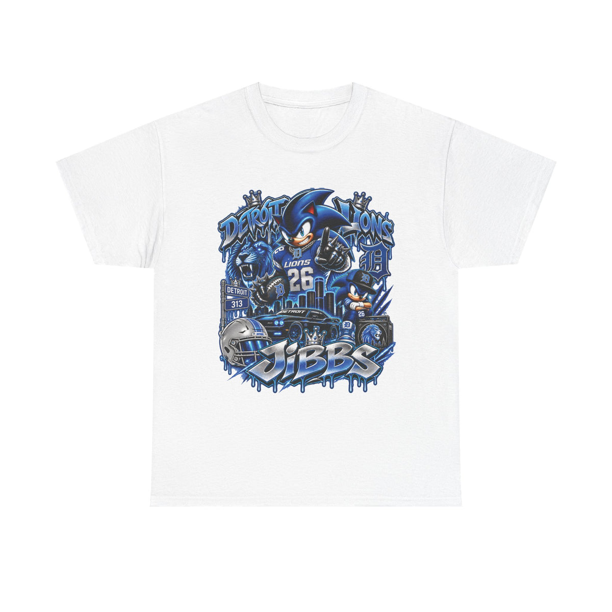 Detroit Lions Football Graphic Tee | Niners Helmet, Player Number 26, Team Mascot