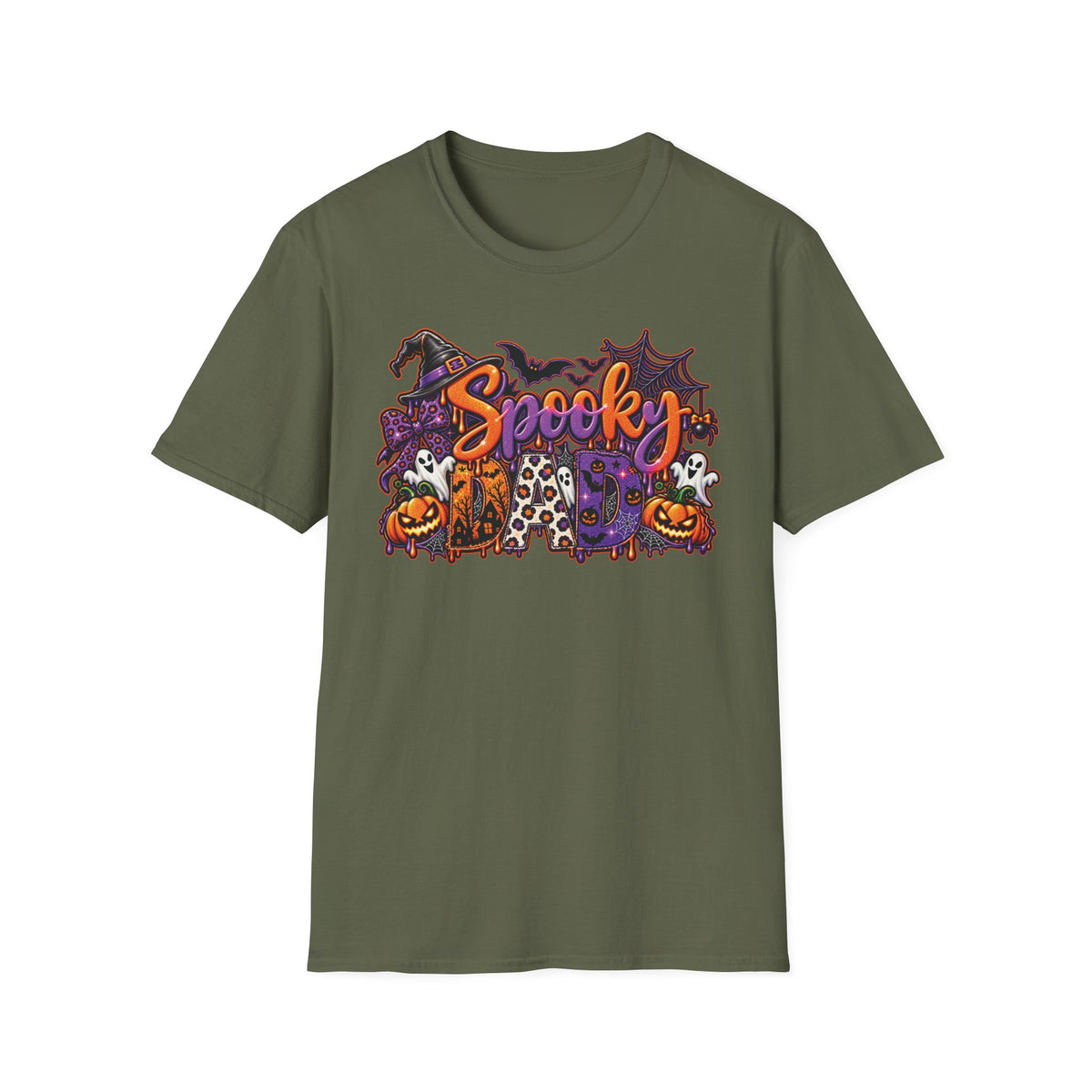 Spooky Dad Halloween Haunted House T-Shirt | Pumpkin Ghosts Witch Hat