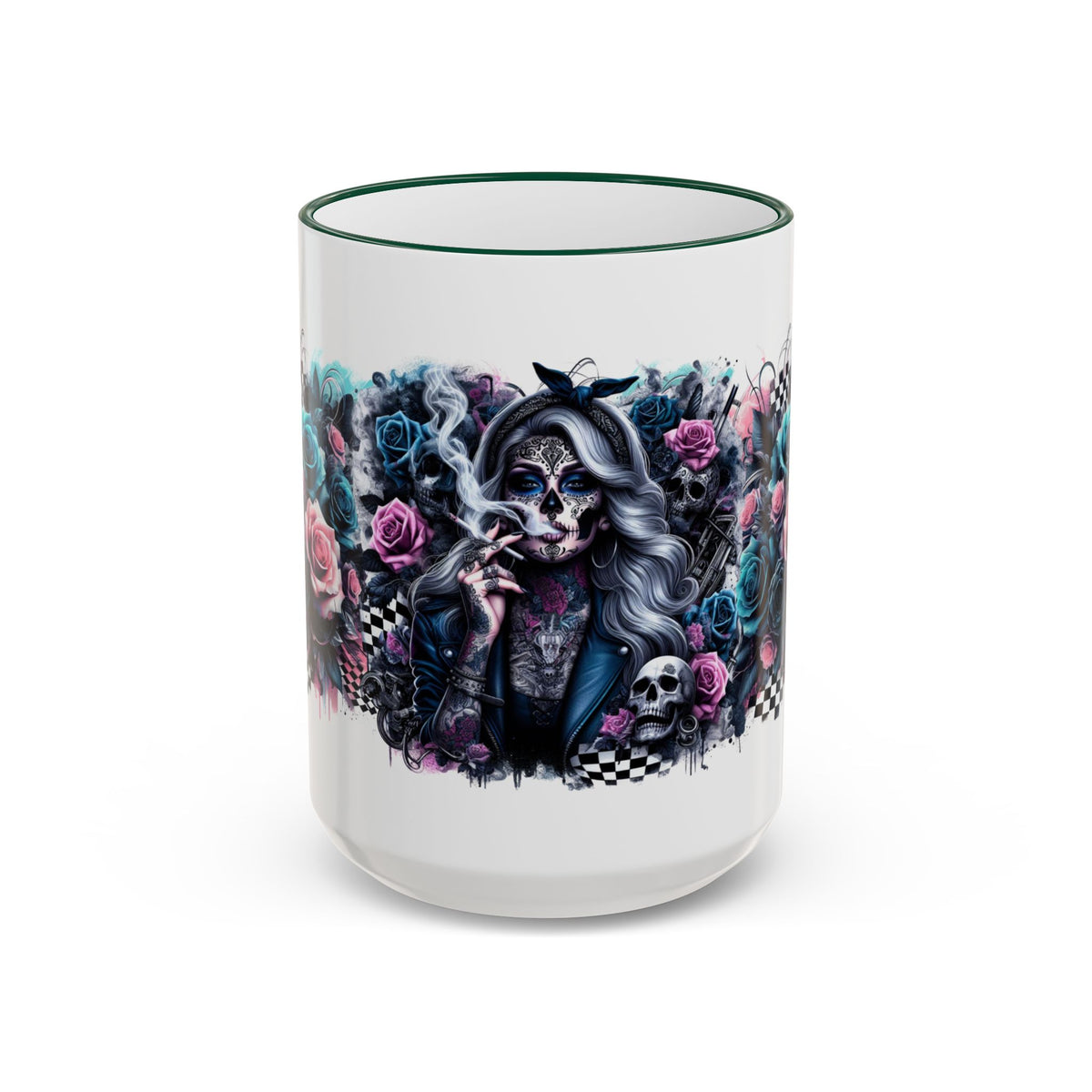 Sugar Skull Girl mug | Accent Rim & Handle ceramic mug