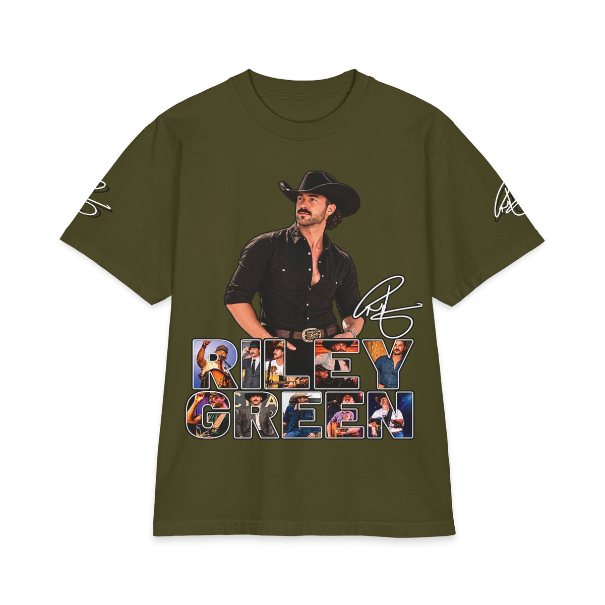 Green Riley Country Cowboy Photo Graphic Tee | Signed Name Sleeve