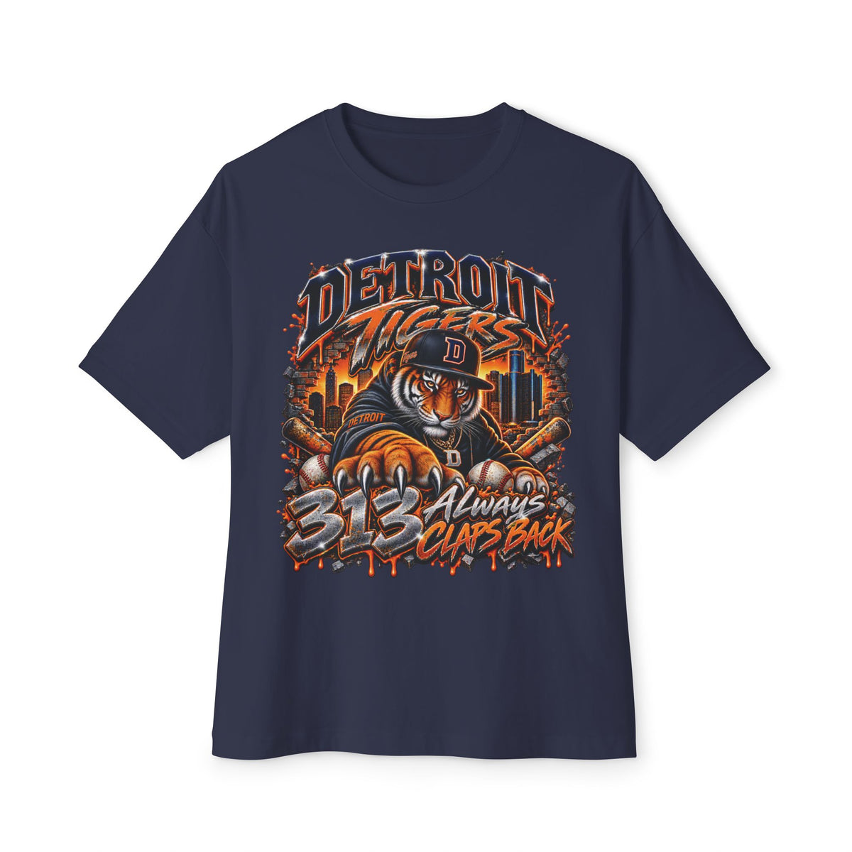 Detroit Tigers Mascot Graphic Tee | Vintage Baseball City Skyline Tee