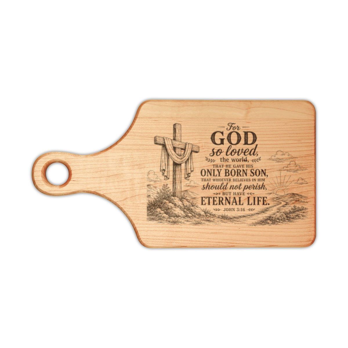 Christian Cross Scripture Engraved Wooden Cutting Board | Religious Kitchen Decor