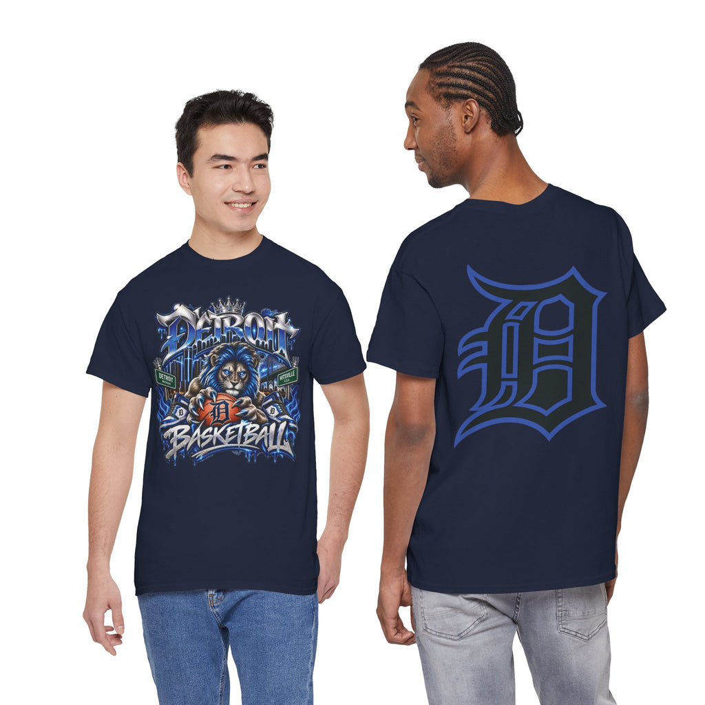 Detroit Basketball Lion Graphic Tee | Motor City D Old English Logo