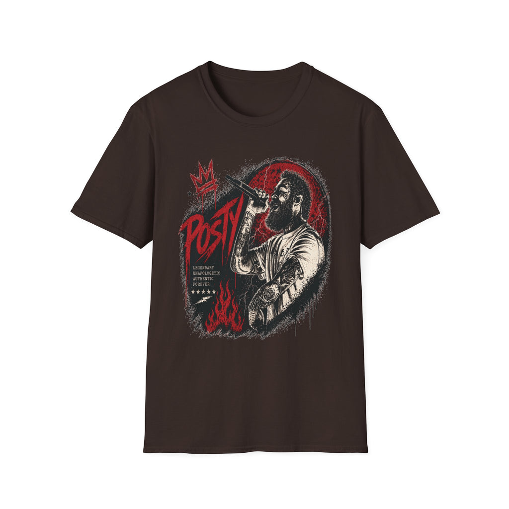 Posty Singer Portrait T-Shirt | Concert Mic Illustration, Red Black Grunge