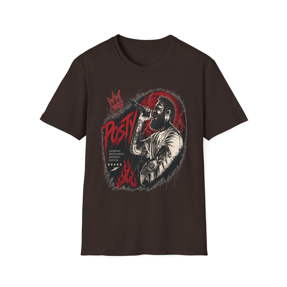 Posty Singer Portrait T-Shirt | Concert Mic Illustration, Red Black Grunge