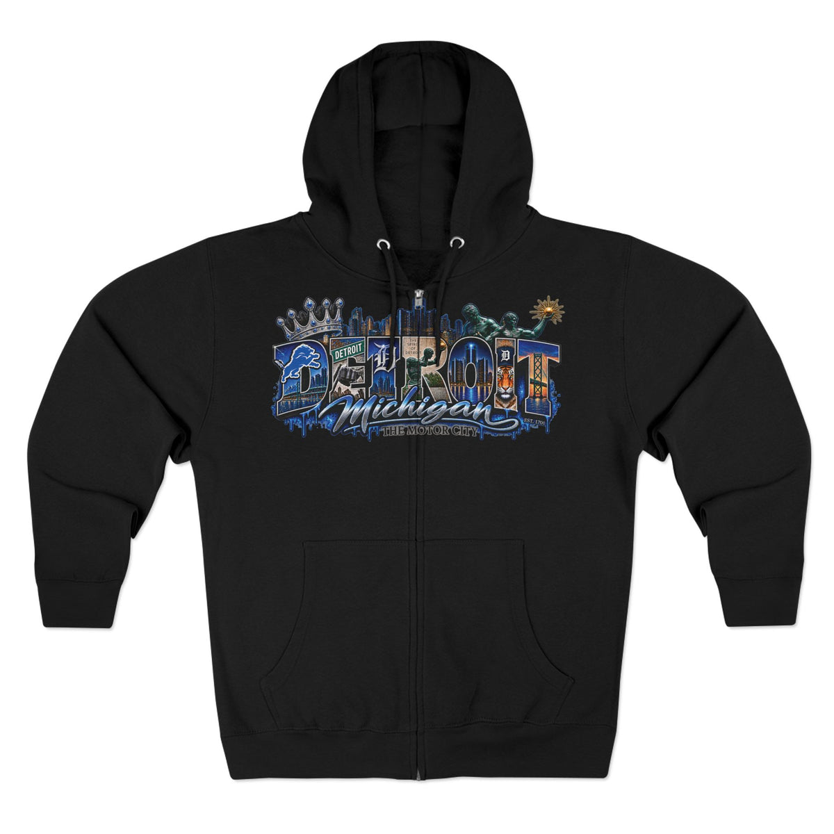 Detroit Lion Graphic Zip Hoodie | Detroit City 313 Lion Design