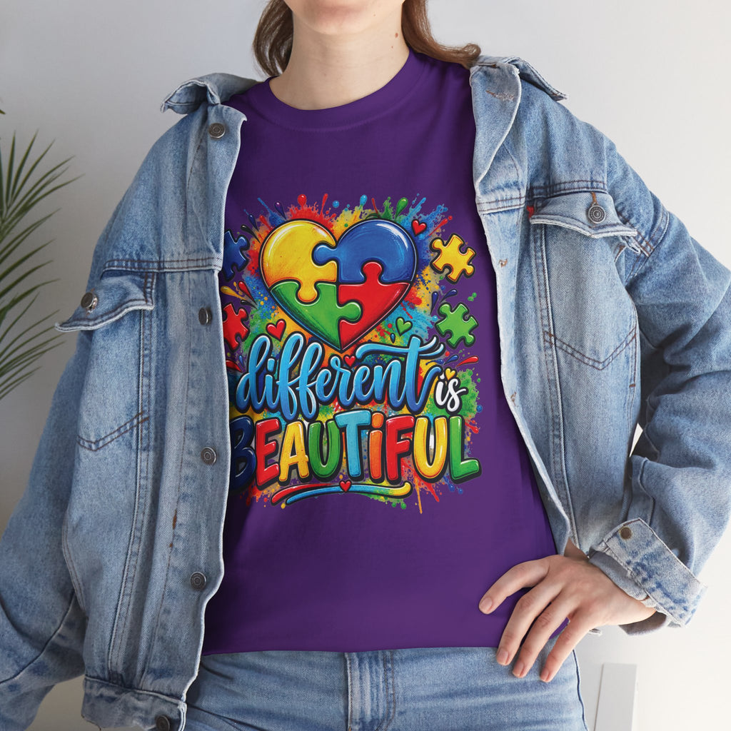 Different Is Beautiful Autism Puzzle Heart T-Shirt | Neurodiversity Awareness Tee