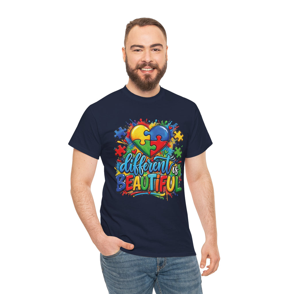 Different Is Beautiful Autism Puzzle Heart T-Shirt | Neurodiversity Awareness Tee