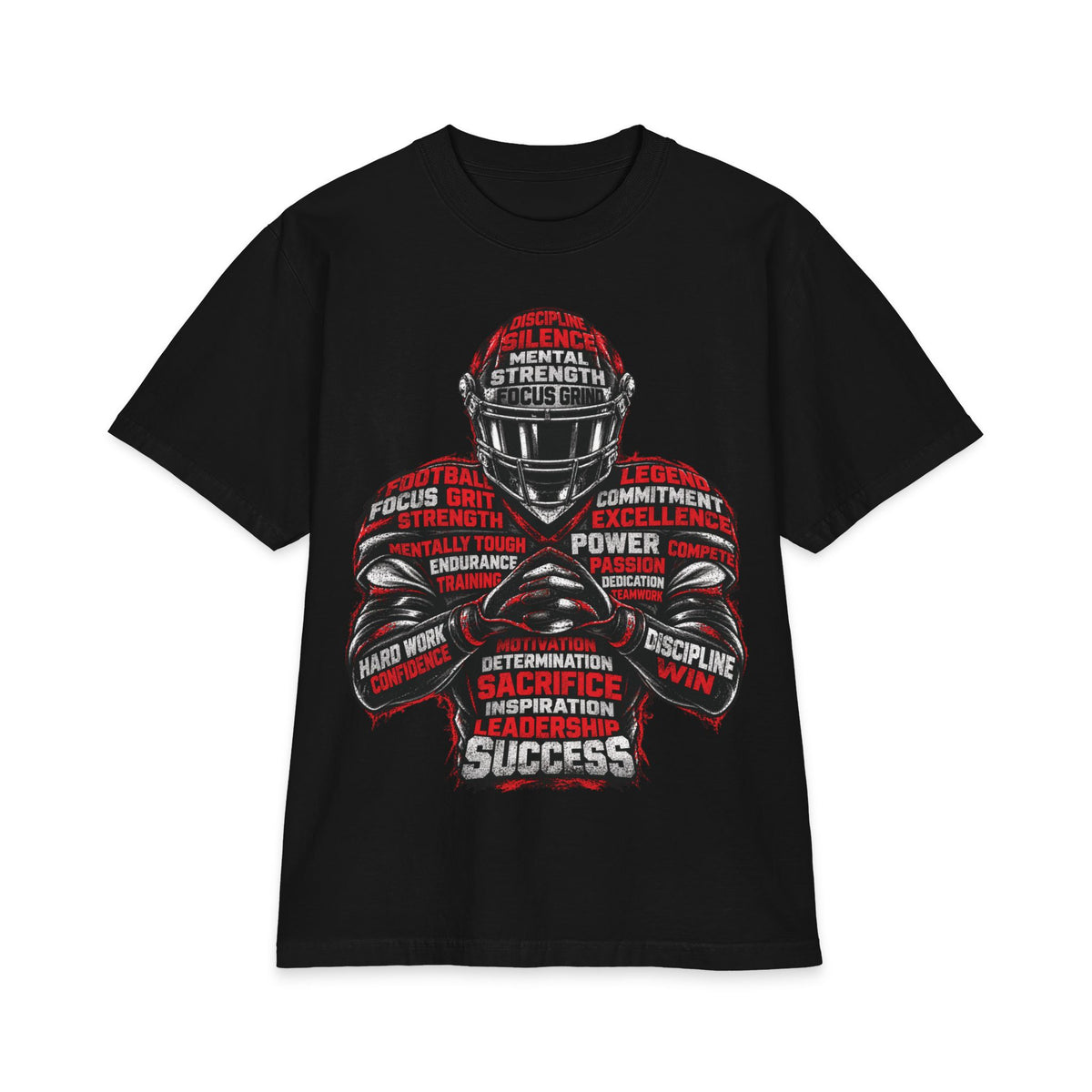Motivational Football Helmet Player T-Shirt | Sports Words Typography, Power, Success