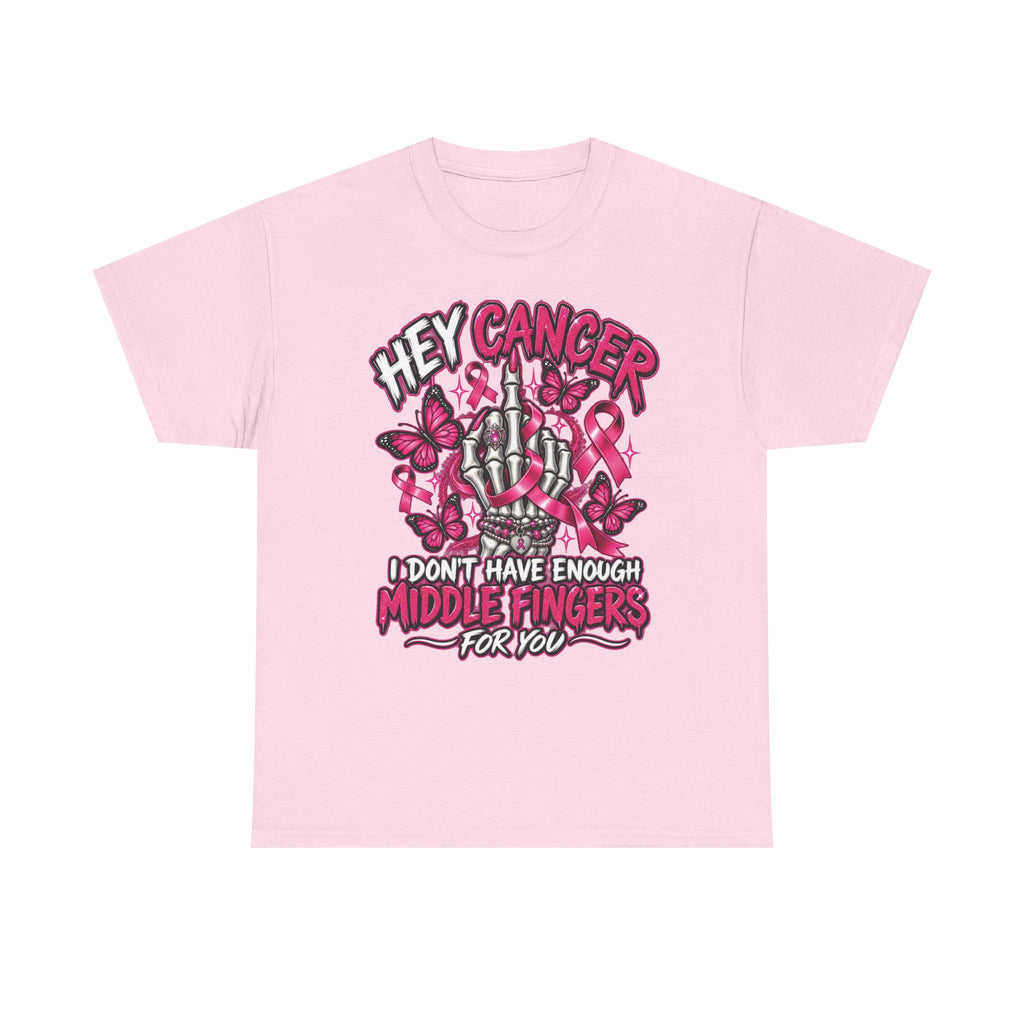 Hey Cancer middle finger ribbon T-Shirt | Breast Cancer Awareness