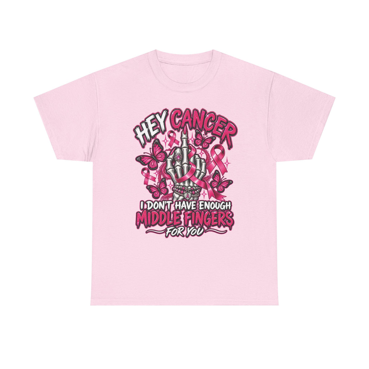 Hey Cancer middle finger ribbon T-Shirt | Breast Cancer Awareness