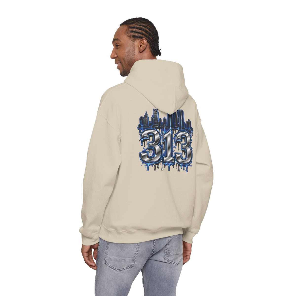 Detroit 313 Drip Skyline Hoodie | Graffiti Letter B Chest Design