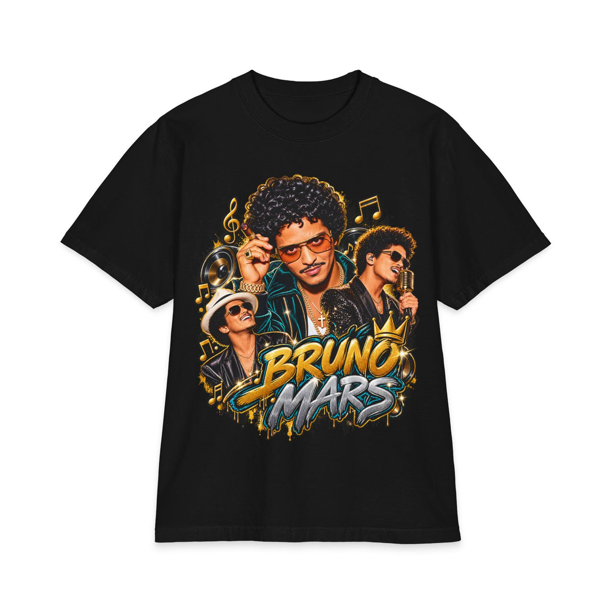 Bruno Retro Pop Singer Portrait T-Shirt | Tour Poster Back Graphic