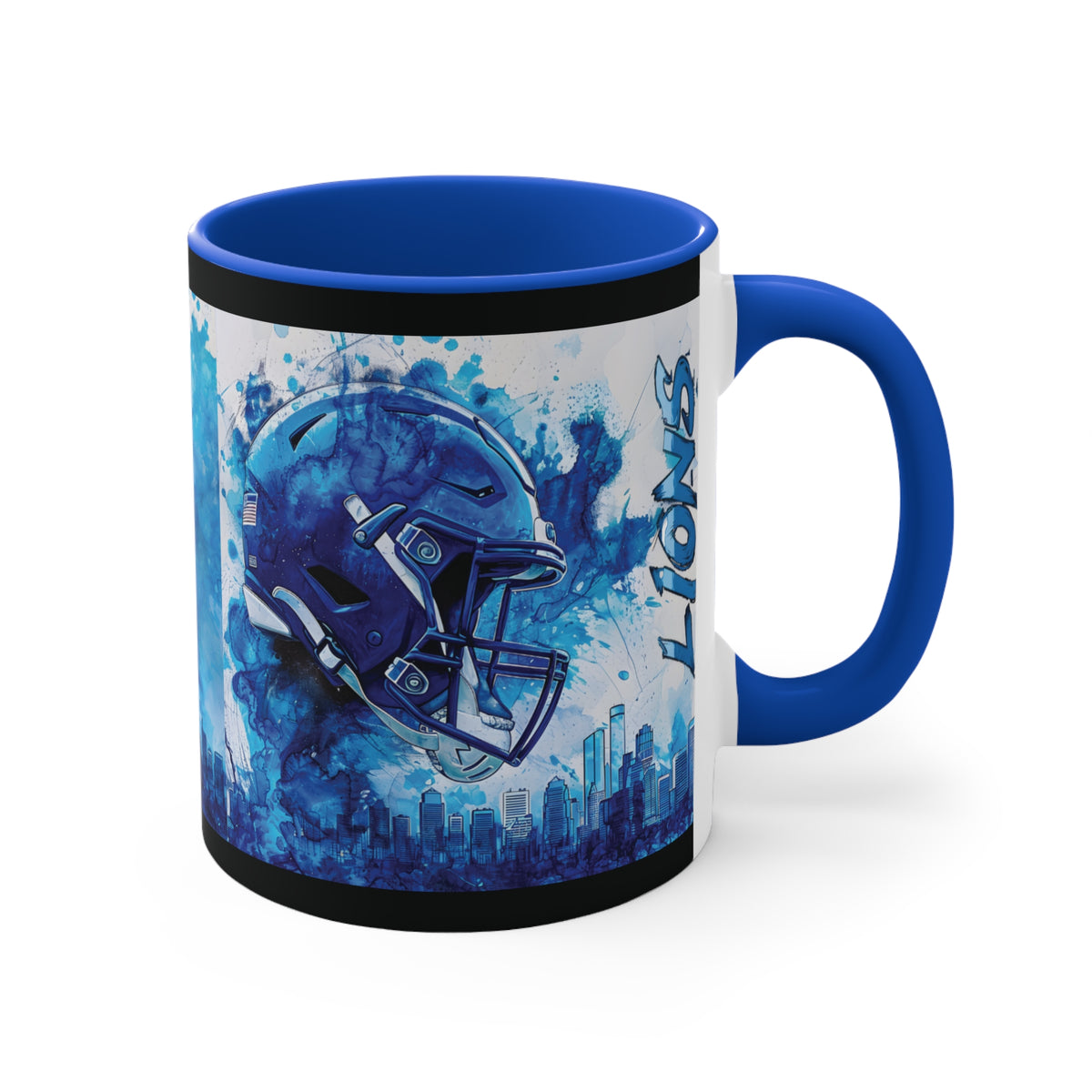Blue Football Helmet Lions Mug | 11oz Accent Ceramic Mug