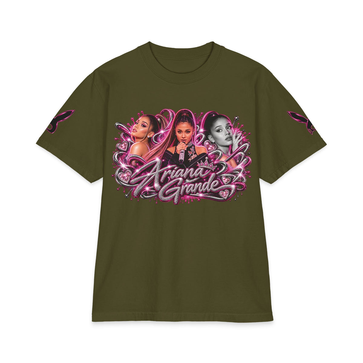 Ariana Pop Star Portraits T-Shirt | Pink Graphic Photo Collage