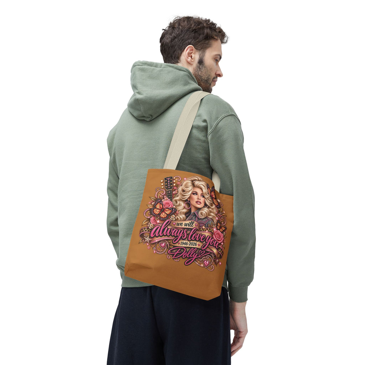 Dolly Parton portrait tote bag | 'I Will Always Love You' music lyric design