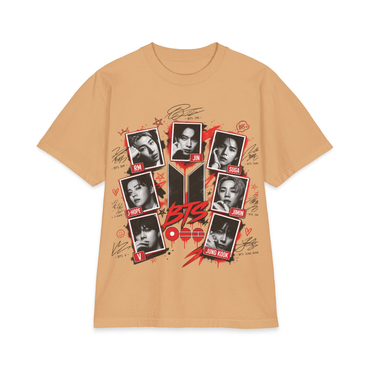 BTS K-Pop Photo Collage T-Shirt | Red Black Graphic Tee
