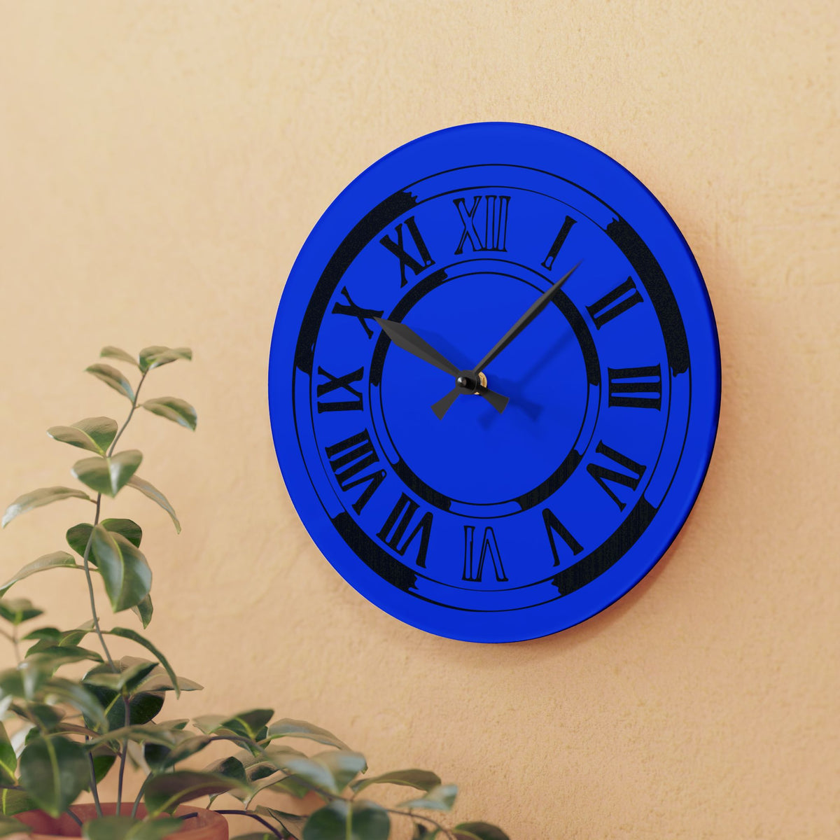 Roman Numeral Blue Clock Acrylic Wall Clock | Modern Decorative Timepiece