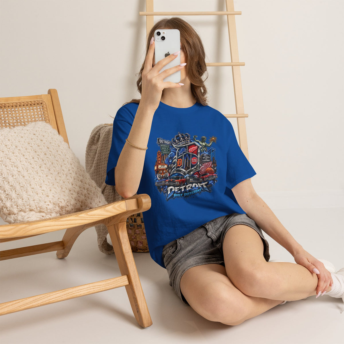 Detroit Skyline Collage T-Shirt | Motor City Landmarks, Vintage Neon Design