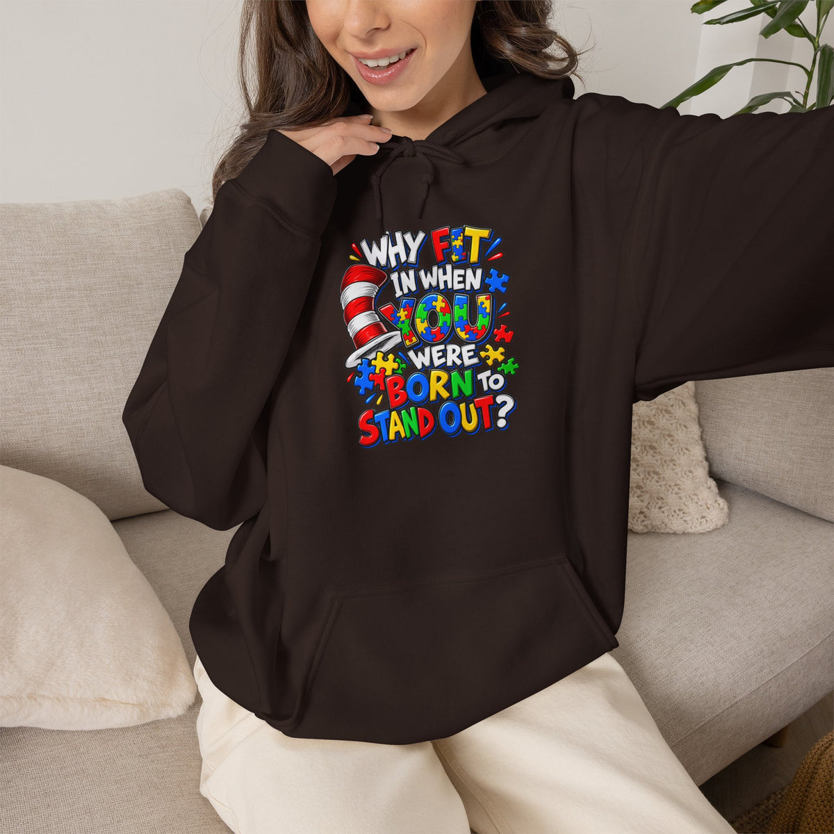 Dr. Seuss Cat in the Hat Quote Hoodie | Why Fit In When You Were Born To Stand Out Autism