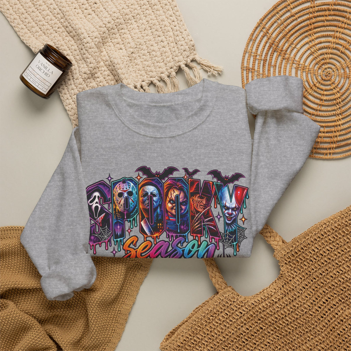 Spooky Season Horror Character Skateboard Crewneck Sweatshirt | Gothic Skate Graffiti