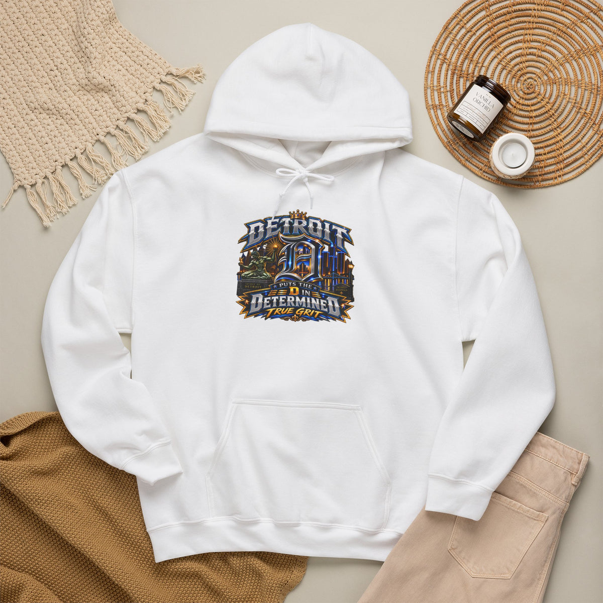 Detroit skyline determined slogan Hoodie | Motor City vintage style