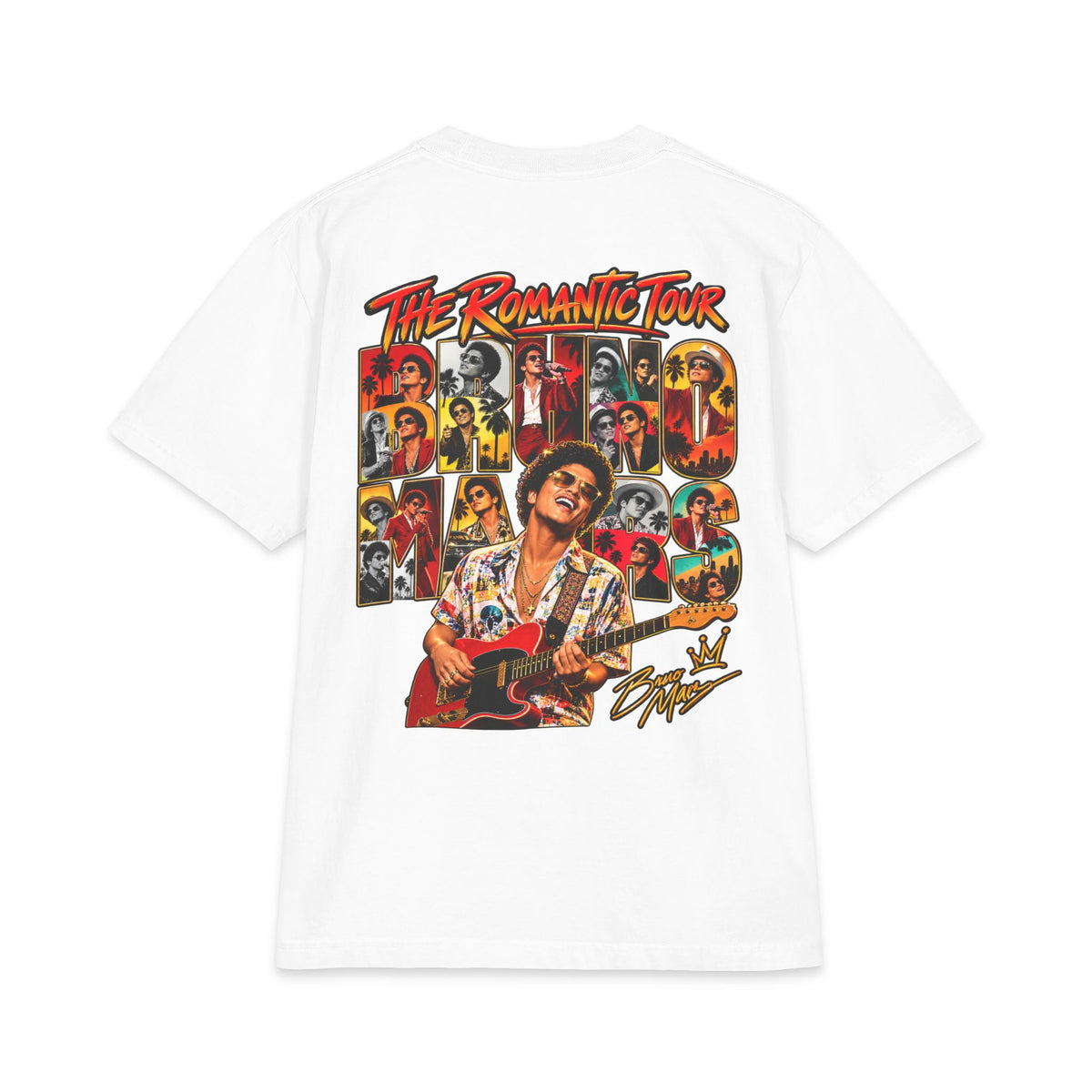 Bruno Retro Pop Singer Portrait T-Shirt | Tour Poster Back Graphic
