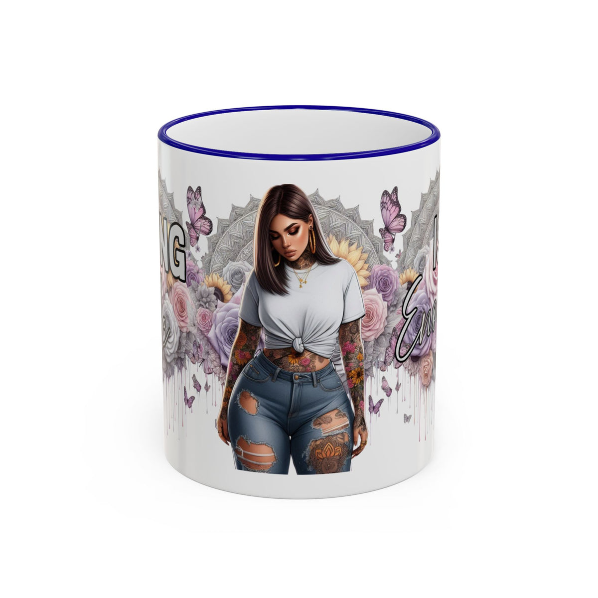 Curvy Tattooed Woman Illustration Mug | Accent Rim & Handle