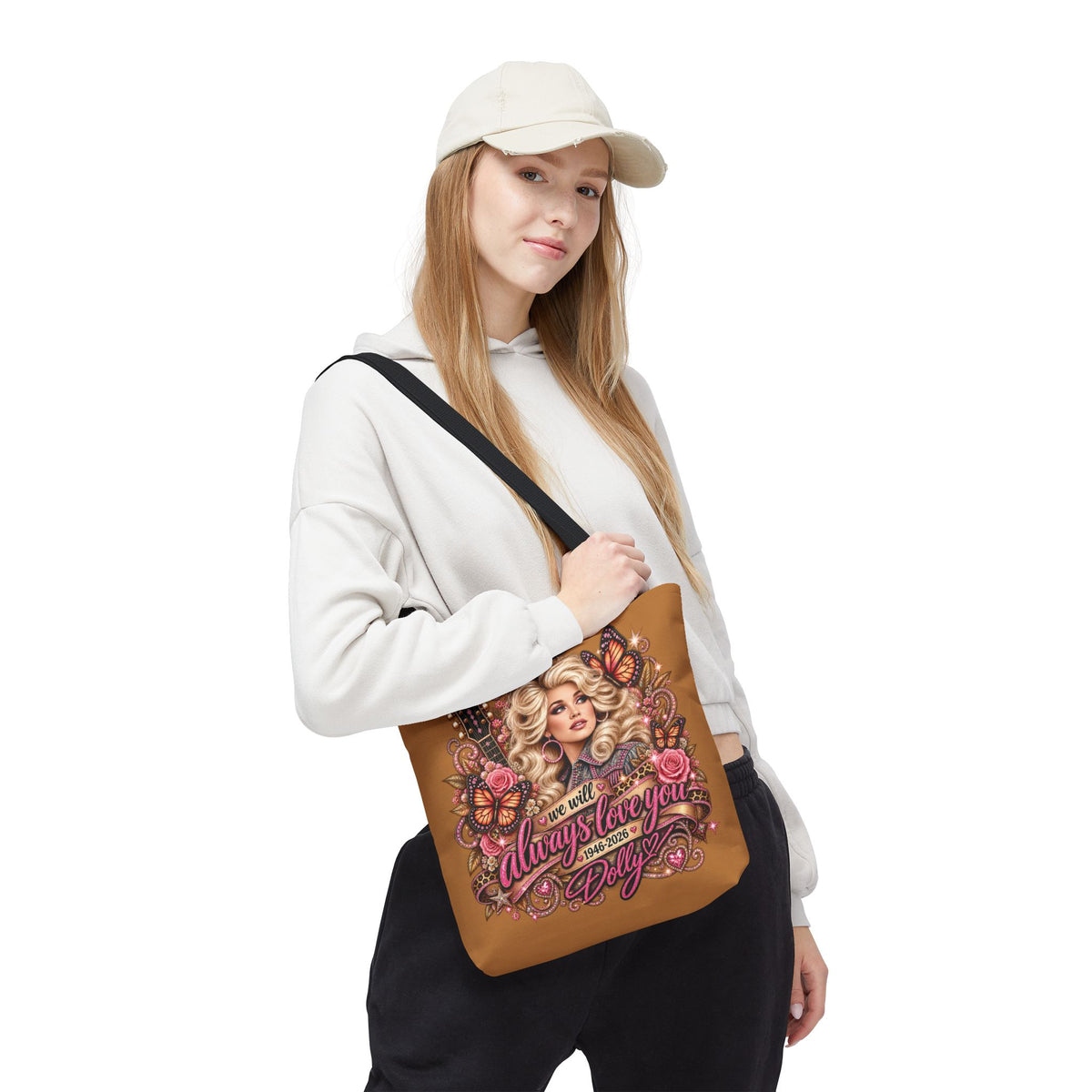 Dolly Parton portrait tote bag | 'I Will Always Love You' music lyric design