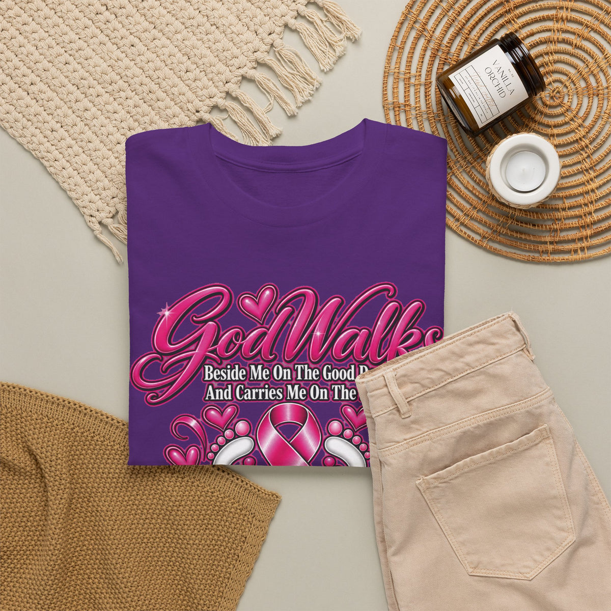 Breast Cancer Awareness Ribbon Tee | I'll Never Walk Alone, God Walks