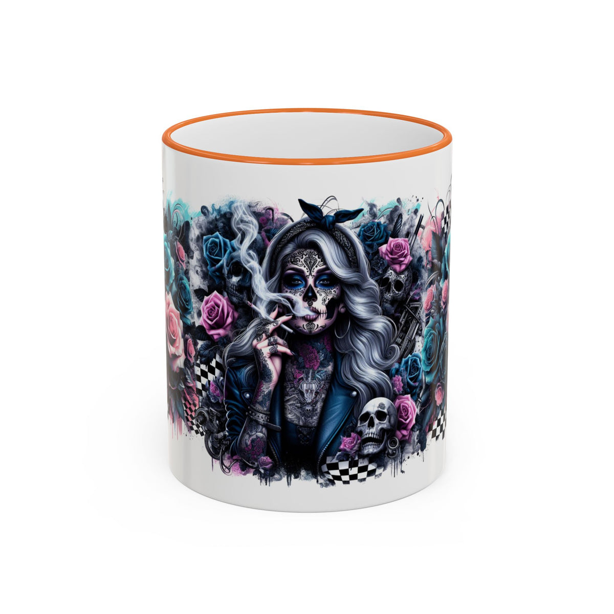 Sugar Skull Girl mug | Accent Rim & Handle ceramic mug
