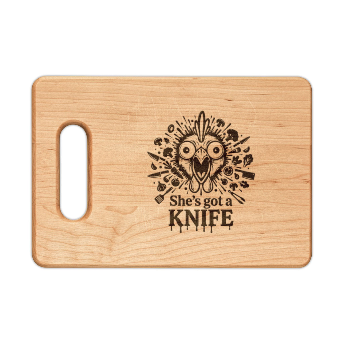 She's Got a Knife wooden cutting board | Engraved kitchen decor